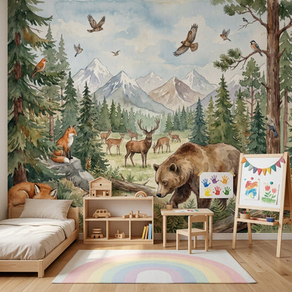 Woodland Wallpaper Forest Removable Mountains Wall Decor