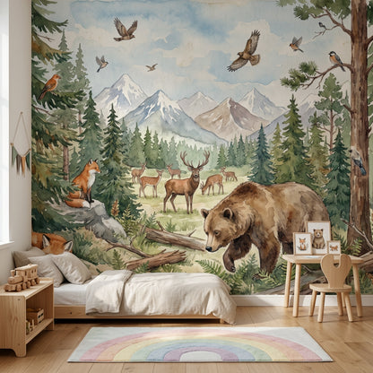 Woodland Wallpaper Forest Removable Mountains Wall Decor