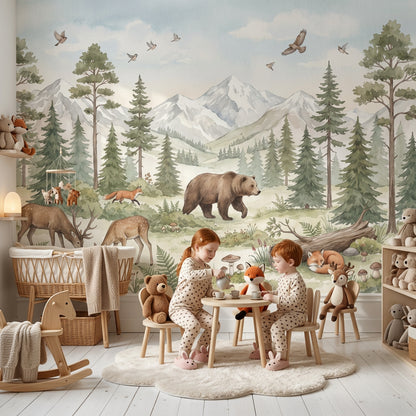 Woodland Wallpaper Mountain Landscape Watercolor Wall Mural
