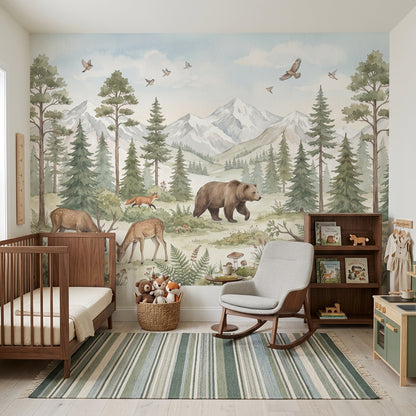 Woodland Wallpaper Mountain Landscape Watercolor Wall Mural