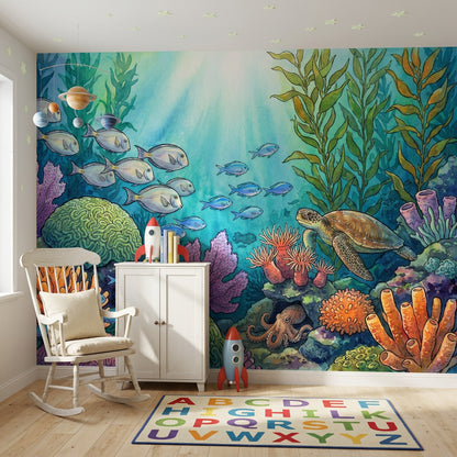 Ocean Reef Wallpaper Underwater Removable Watercolor Wall Decor