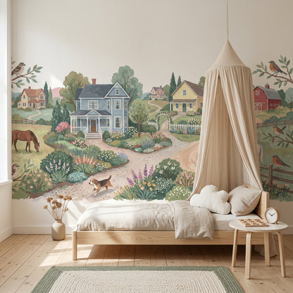 Countryside Wallpaper Farmhouse Watercolor Wall Mural