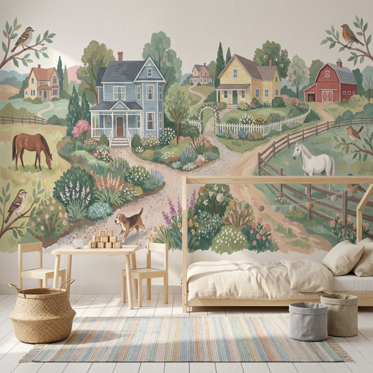 Countryside Wallpaper Farmhouse Watercolor Wall Mural