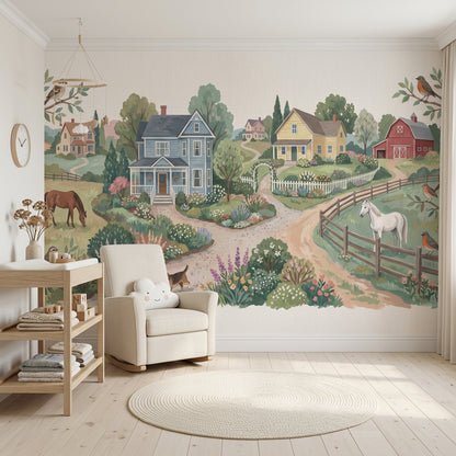 Countryside Wallpaper Farmhouse Watercolor Wall Mural