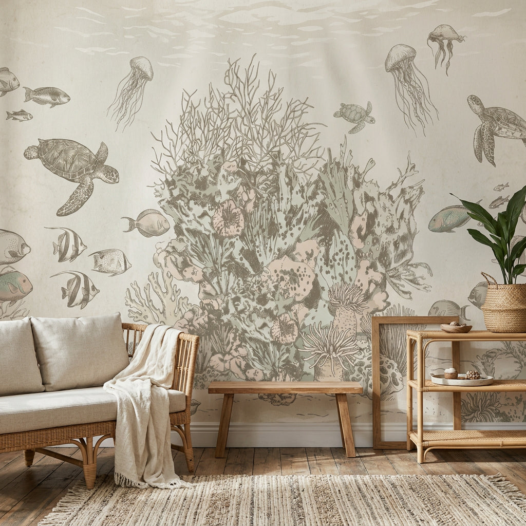 Coral Reef Wallpaper Sea Turtles Underwater Removable Wall Decor