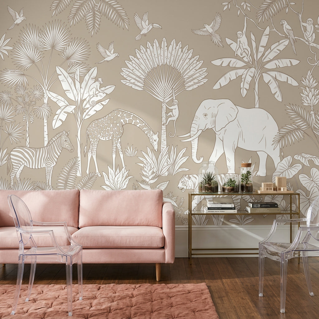 Scenic Landscape Wallpaper Jungle Safari Removable Tropical Wall Decor