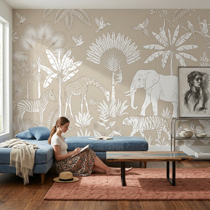 Scenic Landscape Wallpaper Jungle Safari Removable Tropical Wall Decor