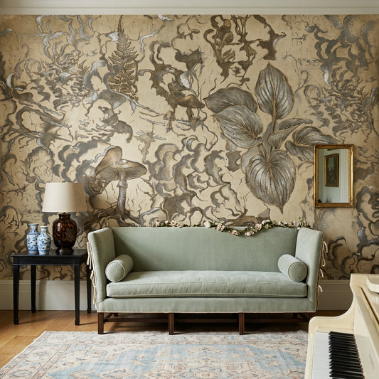 Botanical Wallpaper Vintage Parchment Organic Marbling Removable Wall Decor