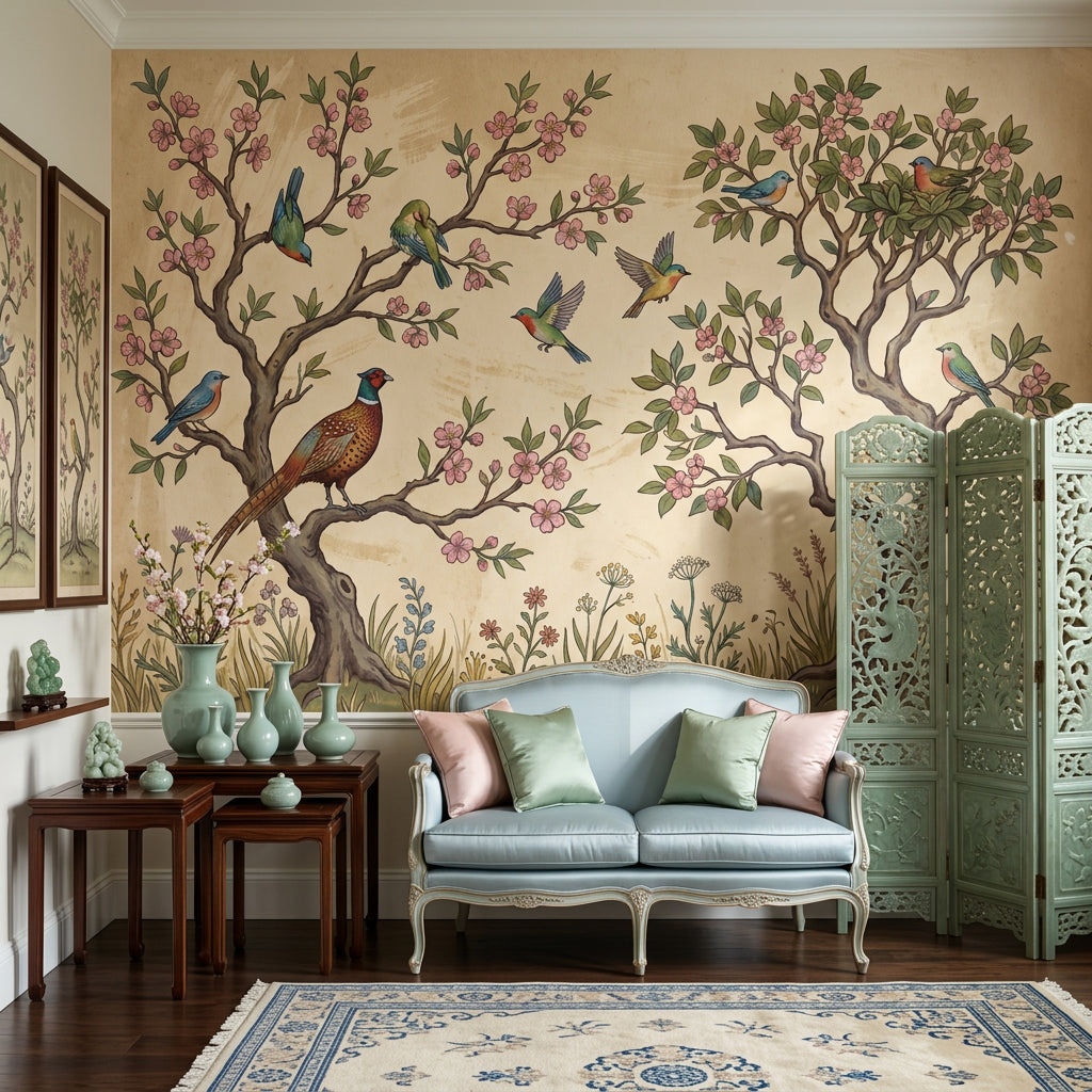 Muted Green Wallpaper Pastoral Removable Botanical Wall Decor