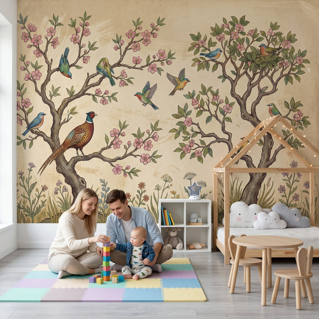 Muted Green Wallpaper Pastoral Removable Botanical Wall Decor