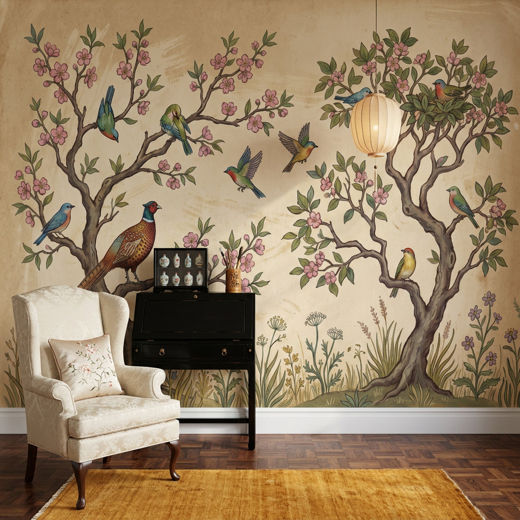 Muted Green Wallpaper Pastoral Removable Botanical Wall Decor