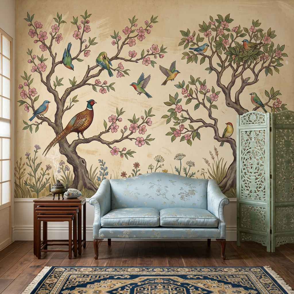Muted Green Wallpaper Pastoral Removable Botanical Wall Decor