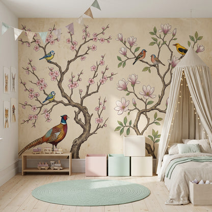 Pink Cherry Wallpaper Cherry Blossom Birds Wall Mural