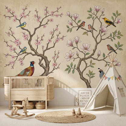 Pink Cherry Wallpaper Cherry Blossom Birds Wall Mural