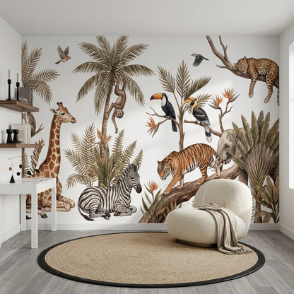 White Background Wallpaper Neutral Removable Tropical Wall Decor
