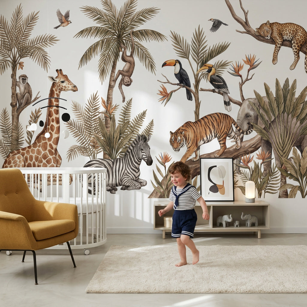 White Background Wallpaper Neutral Removable Tropical Wall Decor
