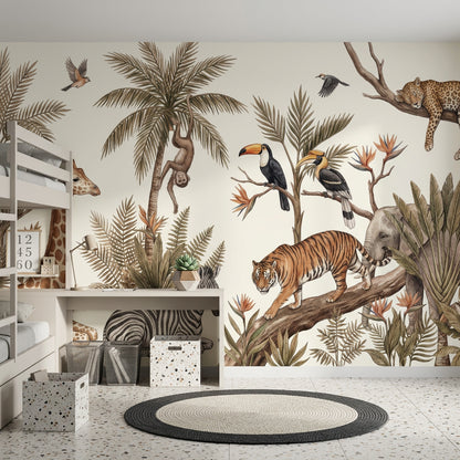 White Background Wallpaper Neutral Removable Tropical Wall Decor
