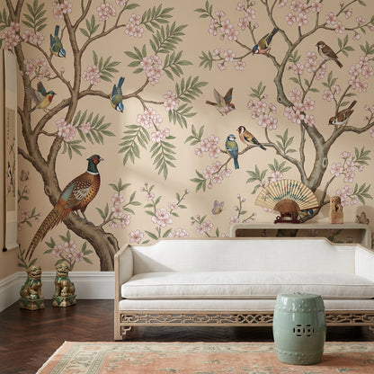 Floral Branches Wallpaper Cherry Blossoms Birds Removable Wall Decor