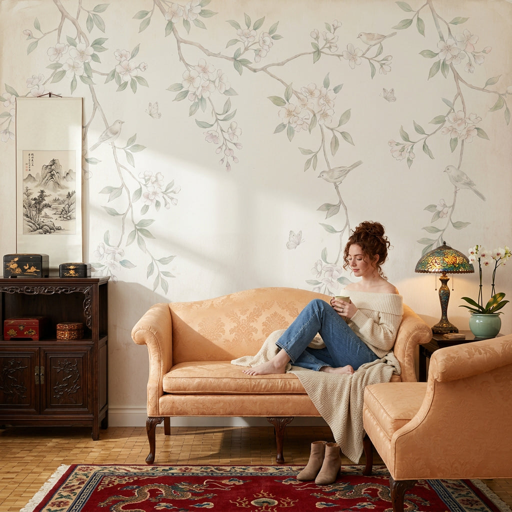 Paper Texture Wallpaper Watercolor Botanical Wall Mural