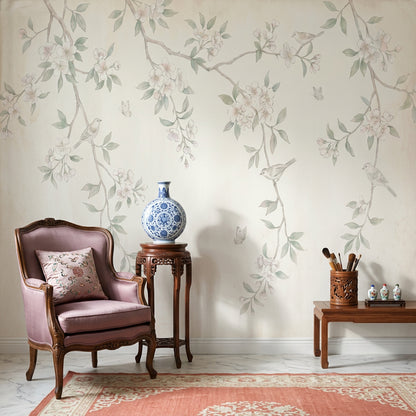 Paper Texture Wallpaper Watercolor Botanical Wall Mural