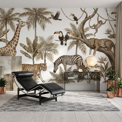 White Background Wallpaper Neutral Safari Removable Wall Decor