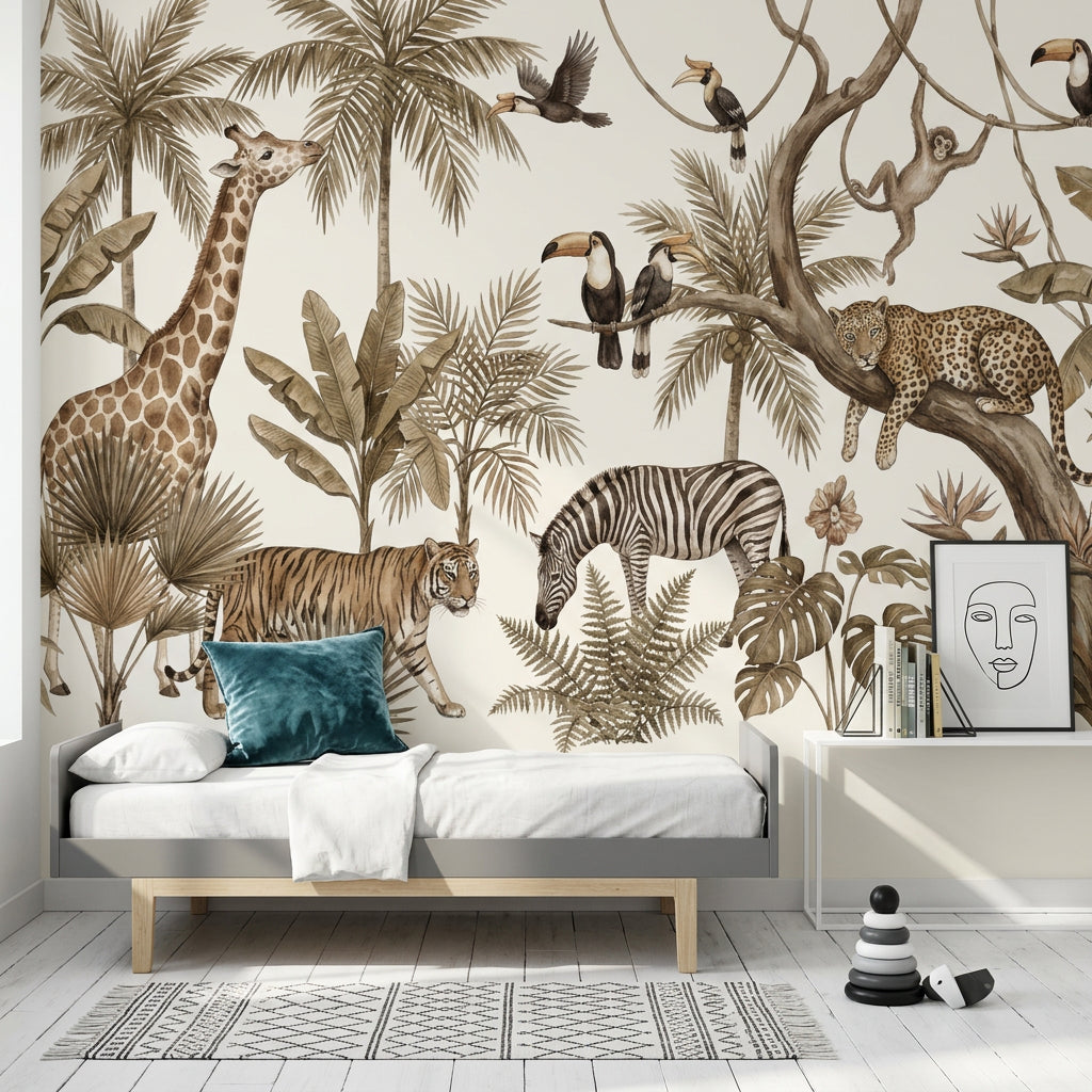 White Background Wallpaper Neutral Safari Removable Wall Decor