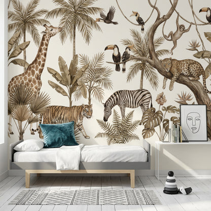 White Background Wallpaper Neutral Safari Removable Wall Decor