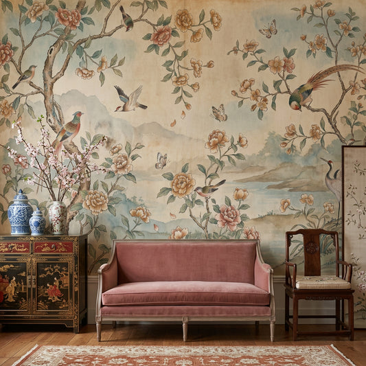 Muted Green Wallpaper Vintage Removable Chinoiserie Wall Decor