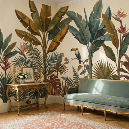 Jungle Foliage Wallpaper Tropical Toucan Removable Wall Decor