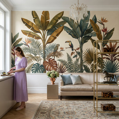 Jungle Foliage Wallpaper Tropical Toucan Removable Wall Decor