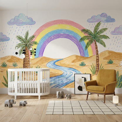 Desert Landscape Wallpaper Pastel Rainbow Palm Trees Removable Wall Decor