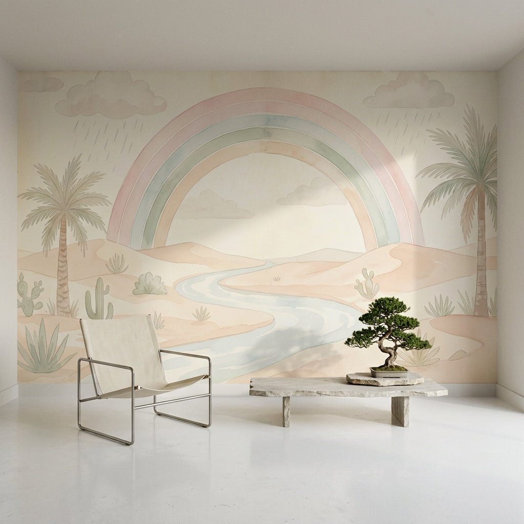Pastel Desert Landscape Wallpaper Rainbow Sand Dunes Wall Mural