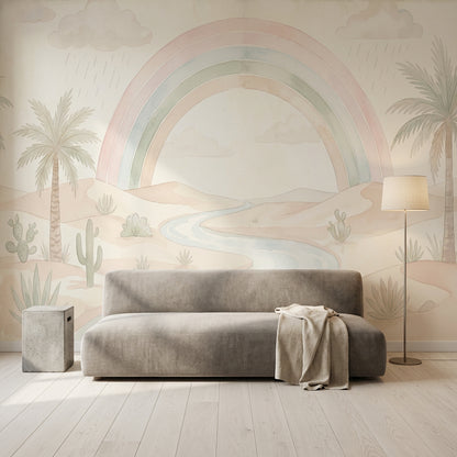 Pastel Desert Landscape Wallpaper Rainbow Sand Dunes Wall Mural