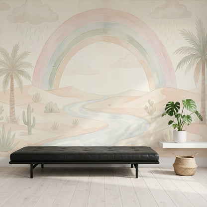 Pastel Desert Landscape Wallpaper Rainbow Sand Dunes Wall Mural