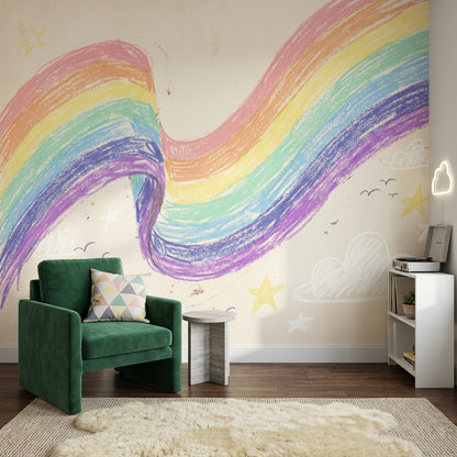Rainbow Wallpaper Crayon Texture Hand Drawn Wall Mural