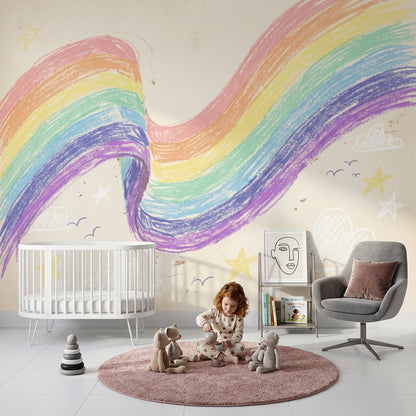 Rainbow Wallpaper Crayon Texture Hand Drawn Wall Mural