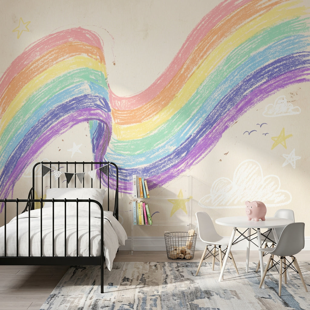 Rainbow Wallpaper Crayon Texture Hand Drawn Wall Mural