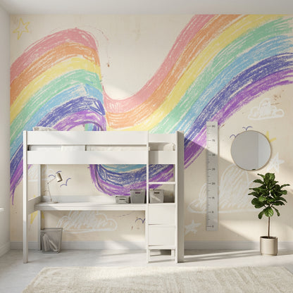 Rainbow Wallpaper Crayon Texture Hand Drawn Wall Mural