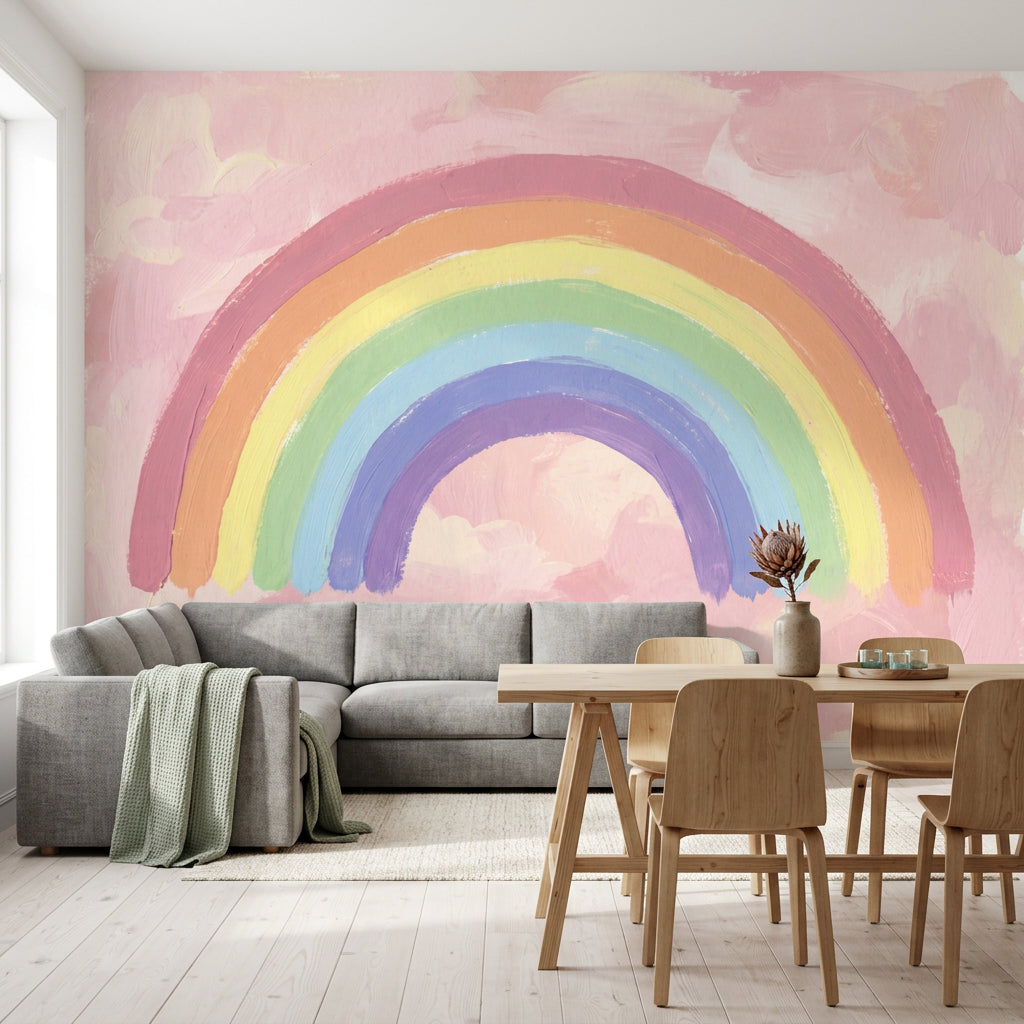 Pastel Rainbow Wallpaper Pink Sky Removable Hand Painted Wall Decor
