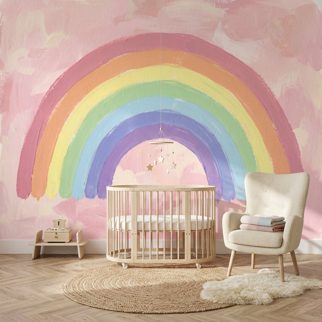 Pastel Rainbow Wallpaper Pink Sky Removable Hand Painted Wall Decor