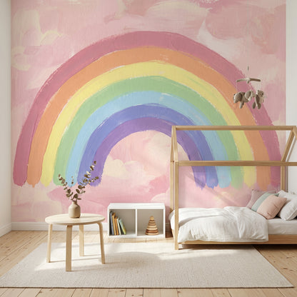 Pastel Rainbow Wallpaper Pink Sky Removable Hand Painted Wall Decor