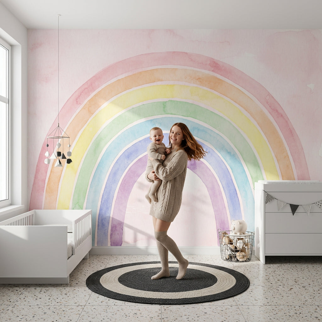 Paper Texture Wallpaper Watercolor Pastel Rainbow Wall Mural