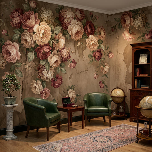 Muted Green Wallpaper Vintage Floral Removable Botanical Wall Decor