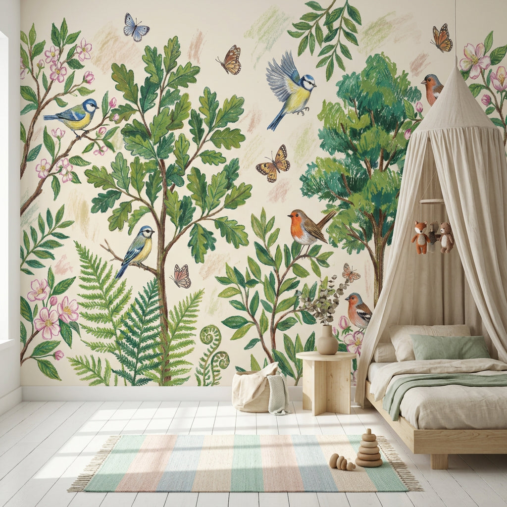 Botanical Wallpaper Birds Removable Butterflies Wall Decor