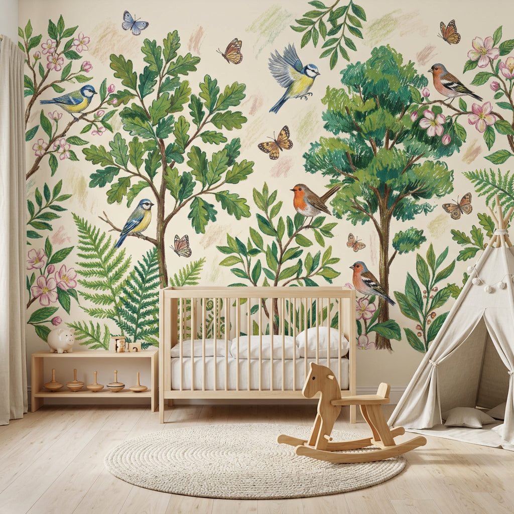 Botanical Wallpaper Birds Removable Butterflies Wall Decor