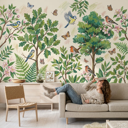 Botanical Wallpaper Birds Removable Butterflies Wall Decor