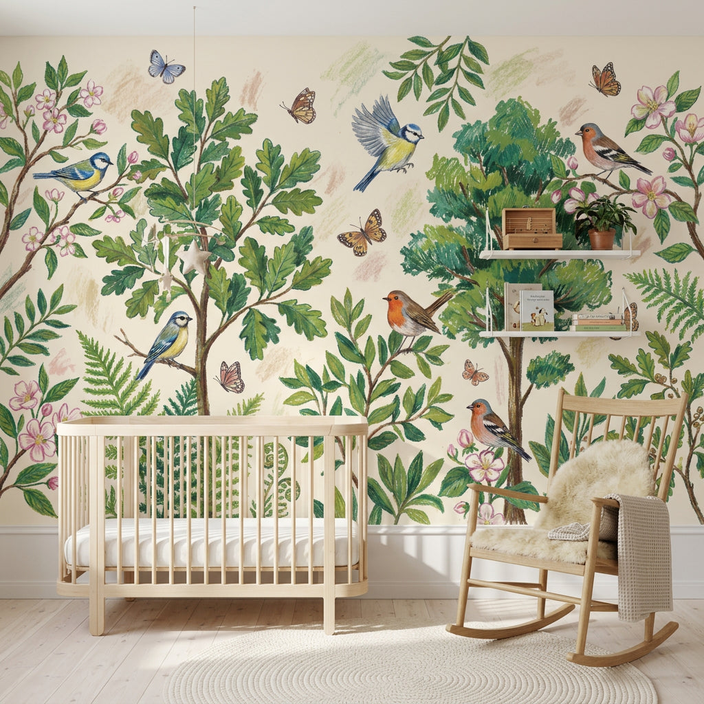 Botanical Wallpaper Birds Removable Butterflies Wall Decor