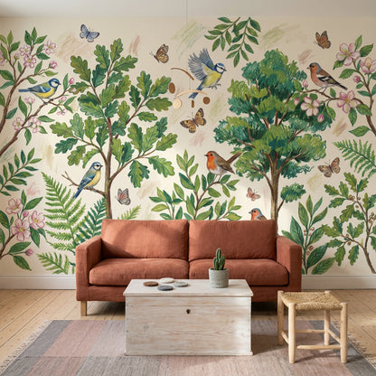 Botanical Wallpaper Birds Removable Butterflies Wall Decor