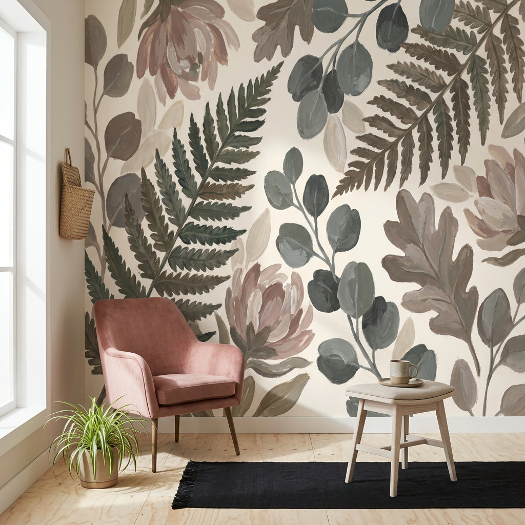 Botanical Wallpaper Floral Hand Painted Removable Wall Decor
