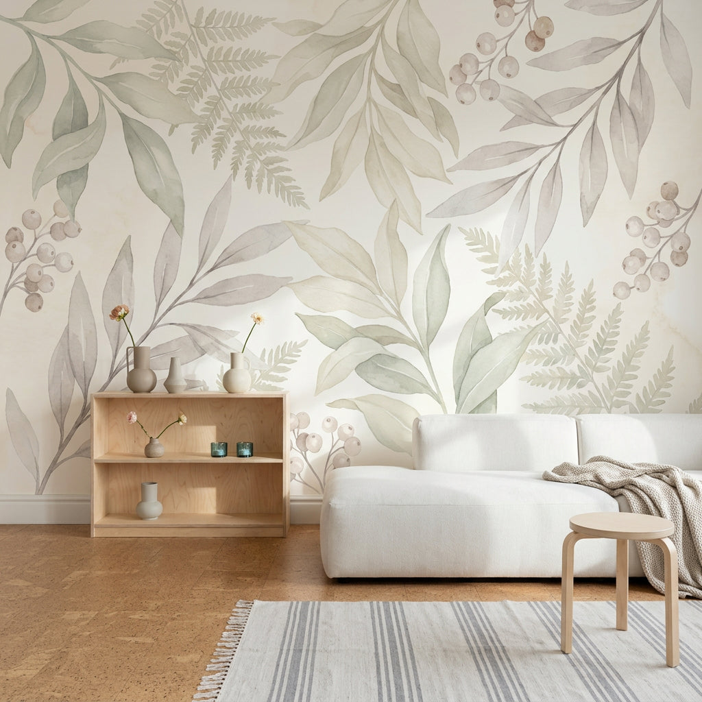 Watercolor Texture Wallpaper Botanical Fern Wall Mural